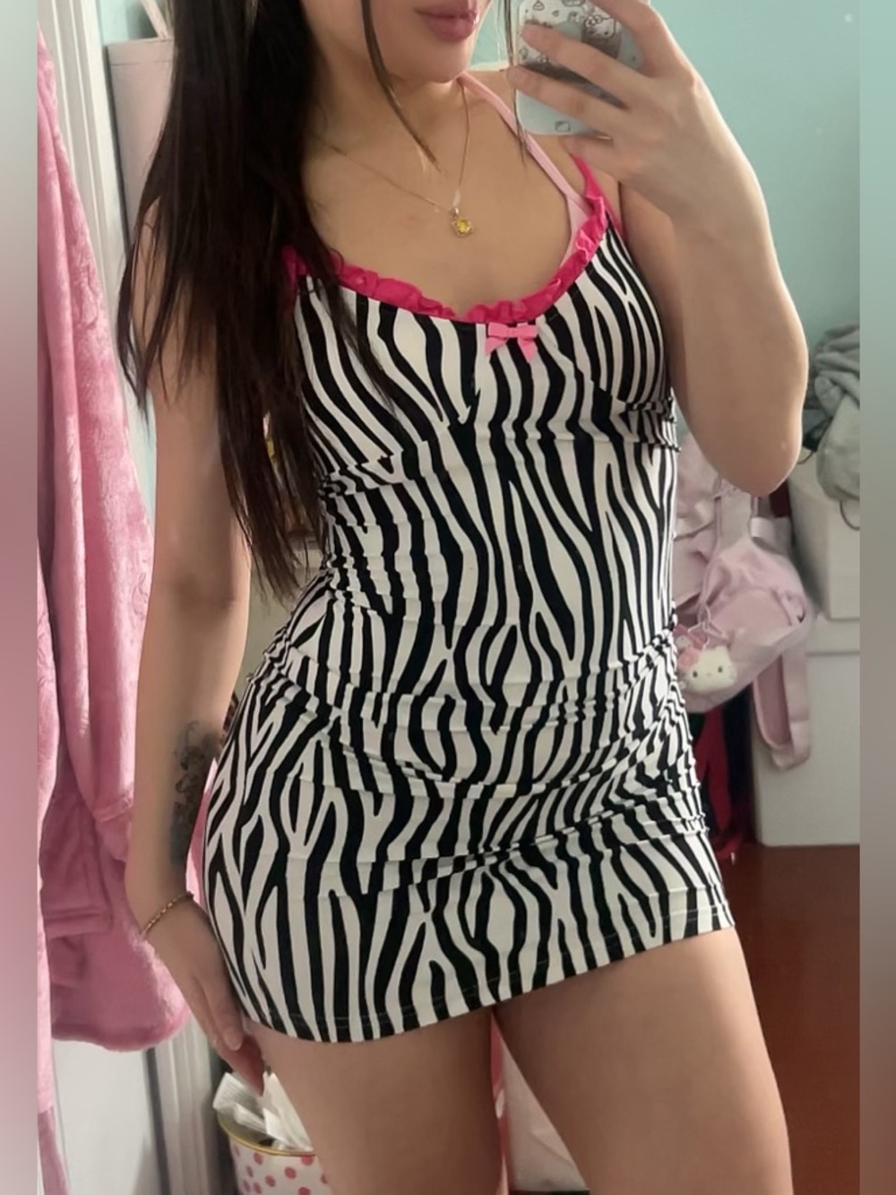 Zebra Print Nightgown with Pink Accents